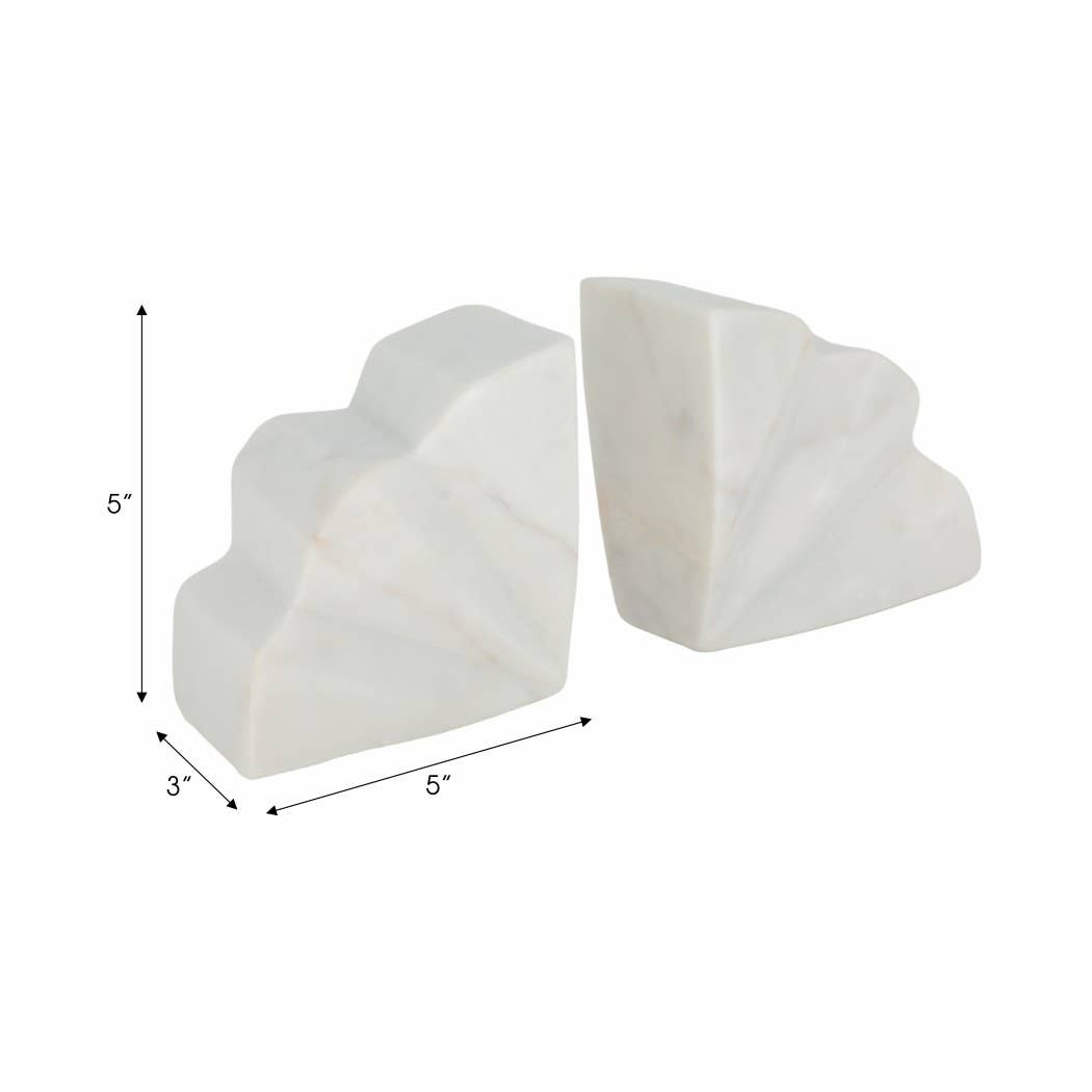 Bookends Set of 2 - White Marble Semi Circle Fluted, 5 in.