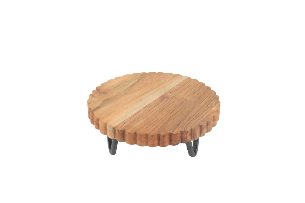 9"Wood Cake Stand with Scalloped Edges