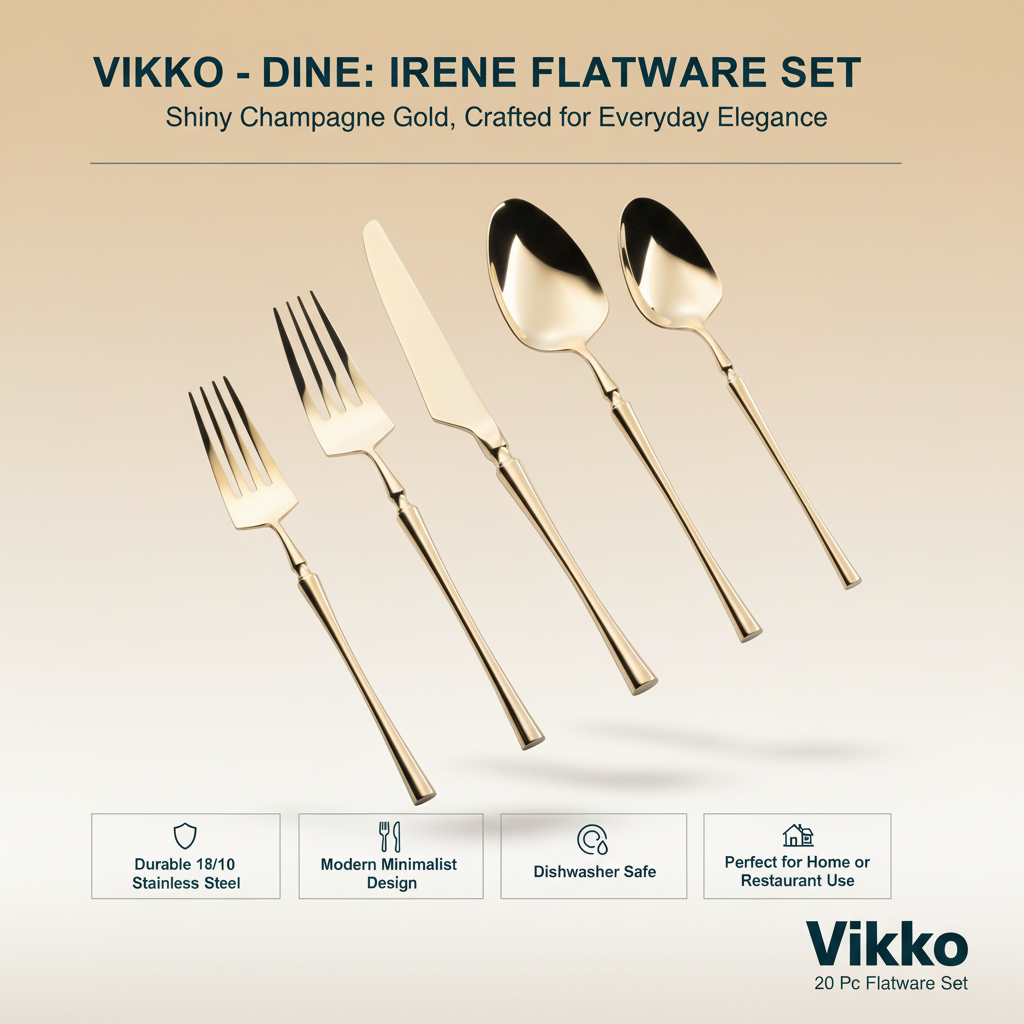 Vikko Irene Shiny Champagne Gold 20 Pc Flatware Set