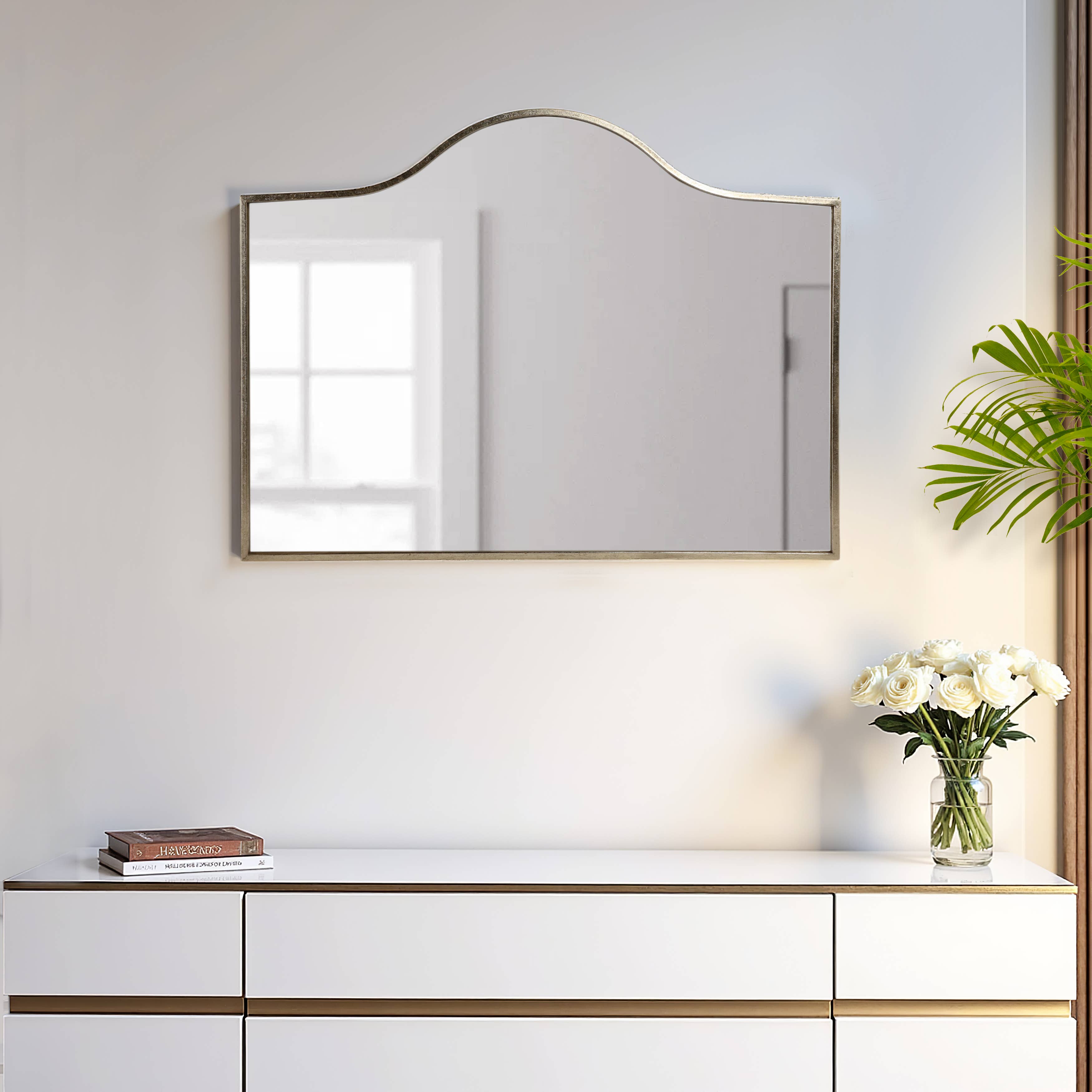 Mirror - Gold Metal Glass Modern Arched Frame, 39 in.