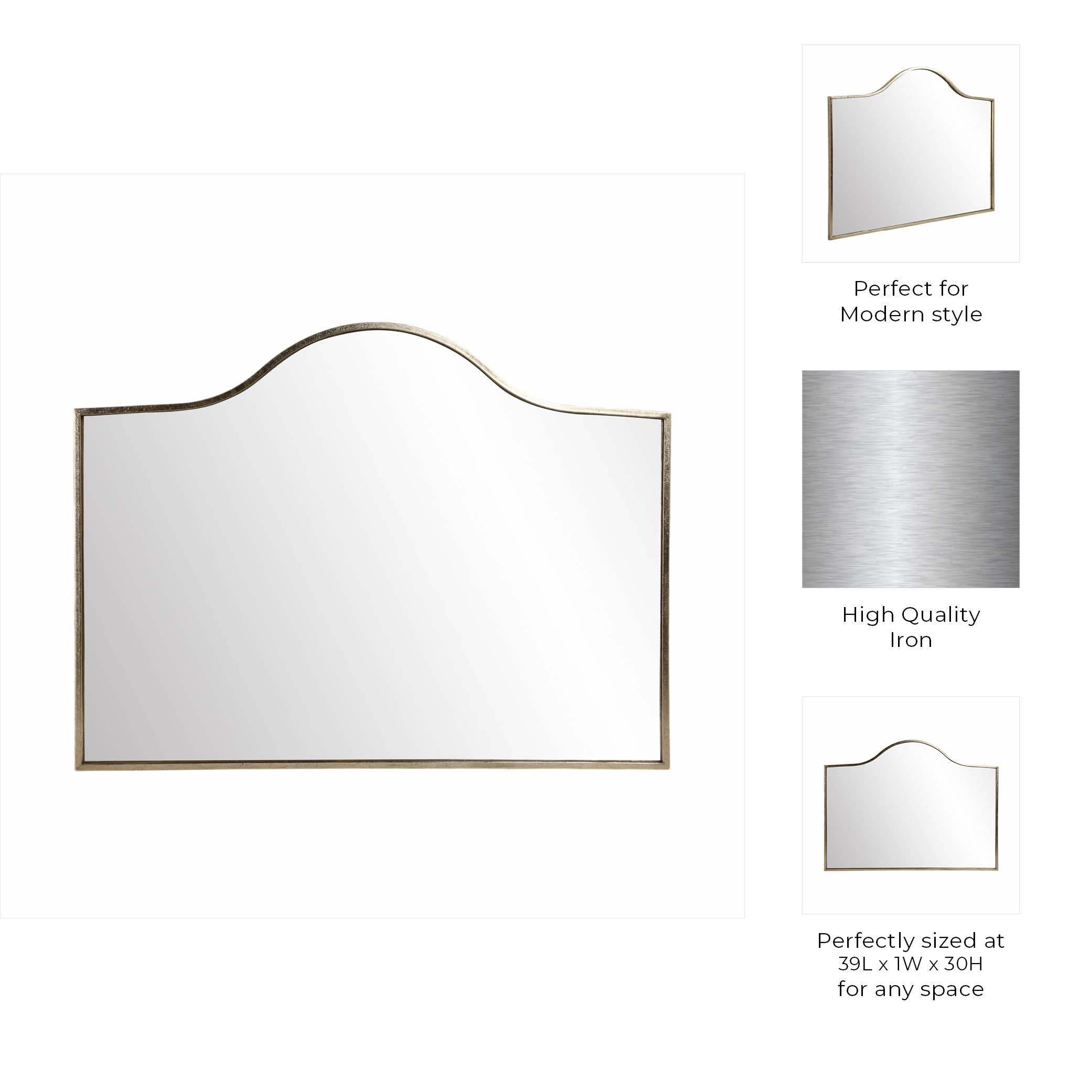 Mirror - Gold Metal Glass Modern Arched Frame, 39 in.