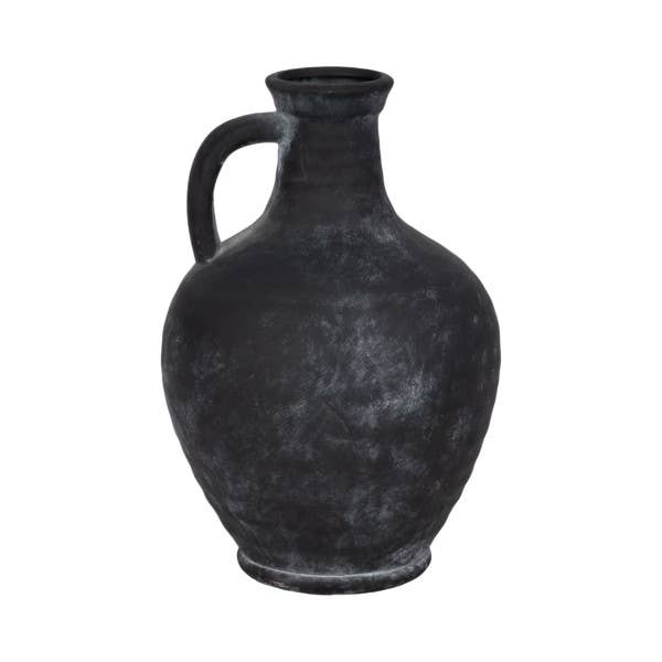 Black 12 in. Abstract Weathered Terracotta Jug with Handle
