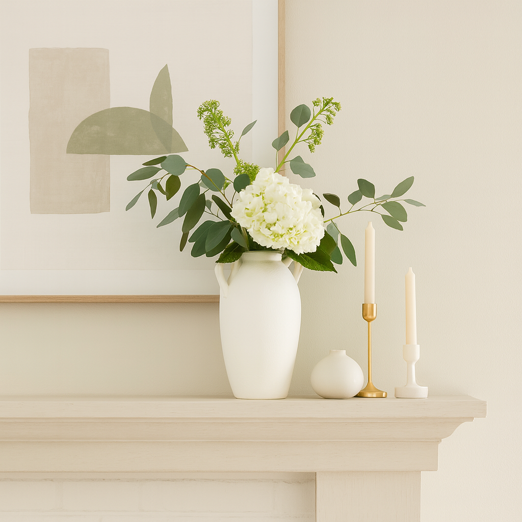13 in. White Stoneware Textured Jug with Handles Vase