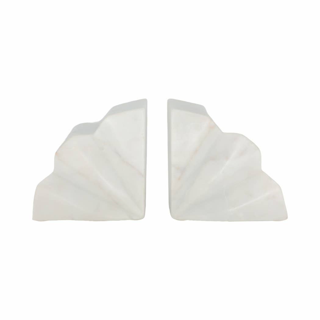 Bookends Set of 2 - White Marble Semi Circle Fluted, 5 in.