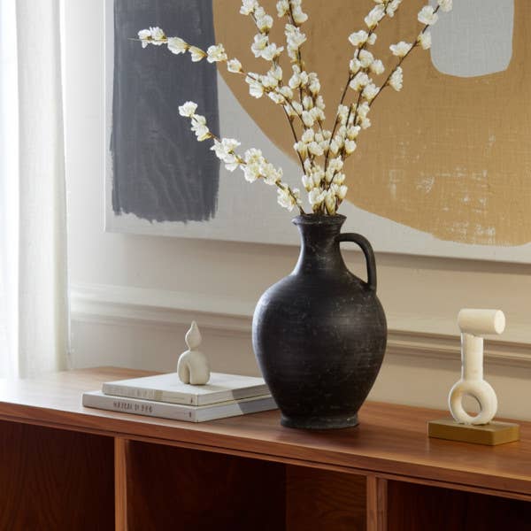 Black 12 in. Abstract Weathered Terracotta Jug with Handle