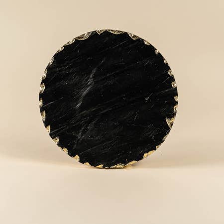Black Marble Round Trivet w/ Rough Gold Edge Large