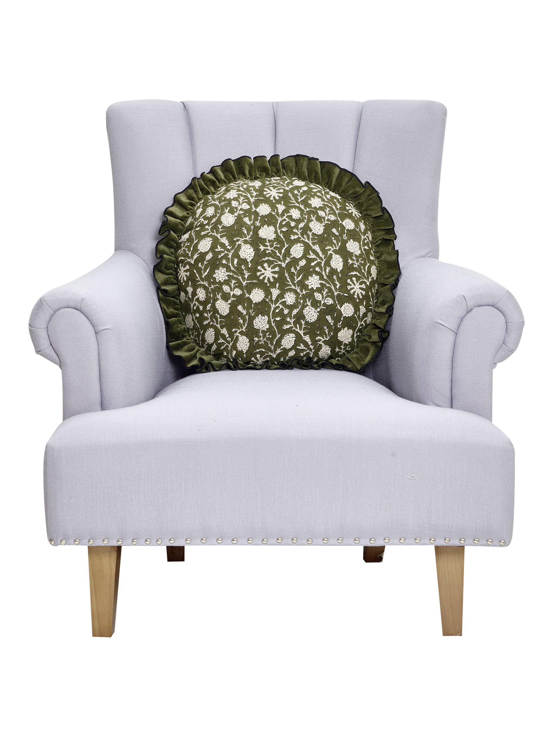 Block Print Round Ruffle Vine Pillow