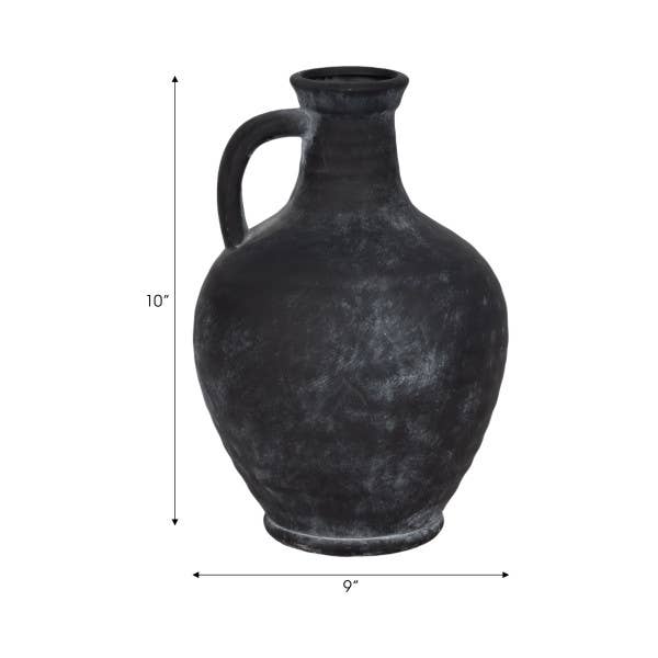 Black 12 in. Abstract Weathered Terracotta Jug with Handle
